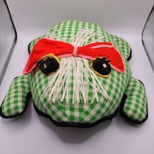 Vintage Handmade Stuffed Animal Frog Gingham Plush Pillow
